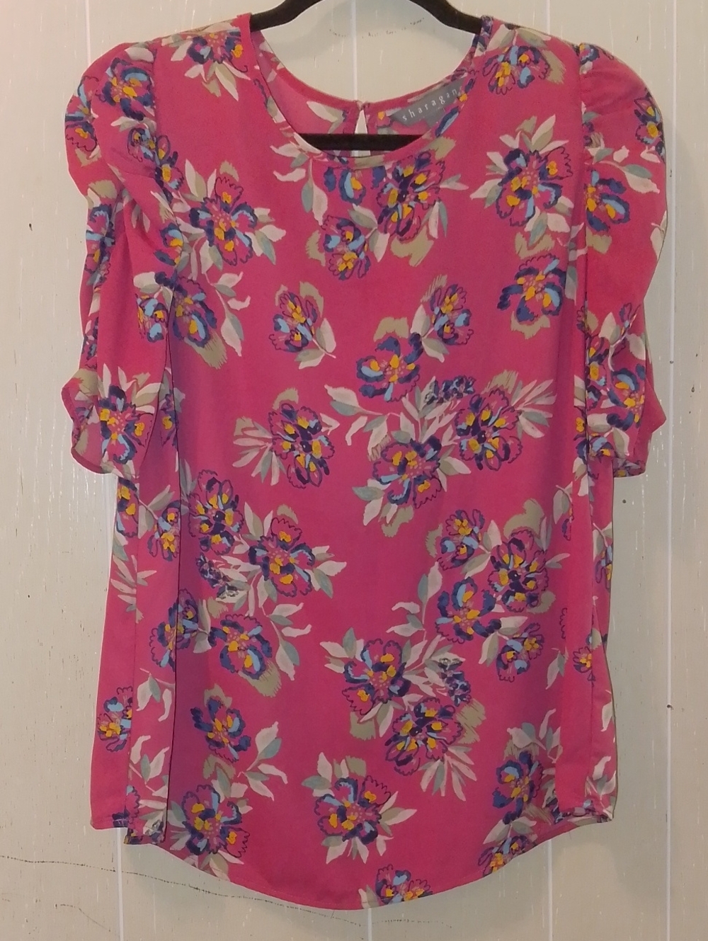 Sharagano Coral Floral Puff-Sleeve Blouse